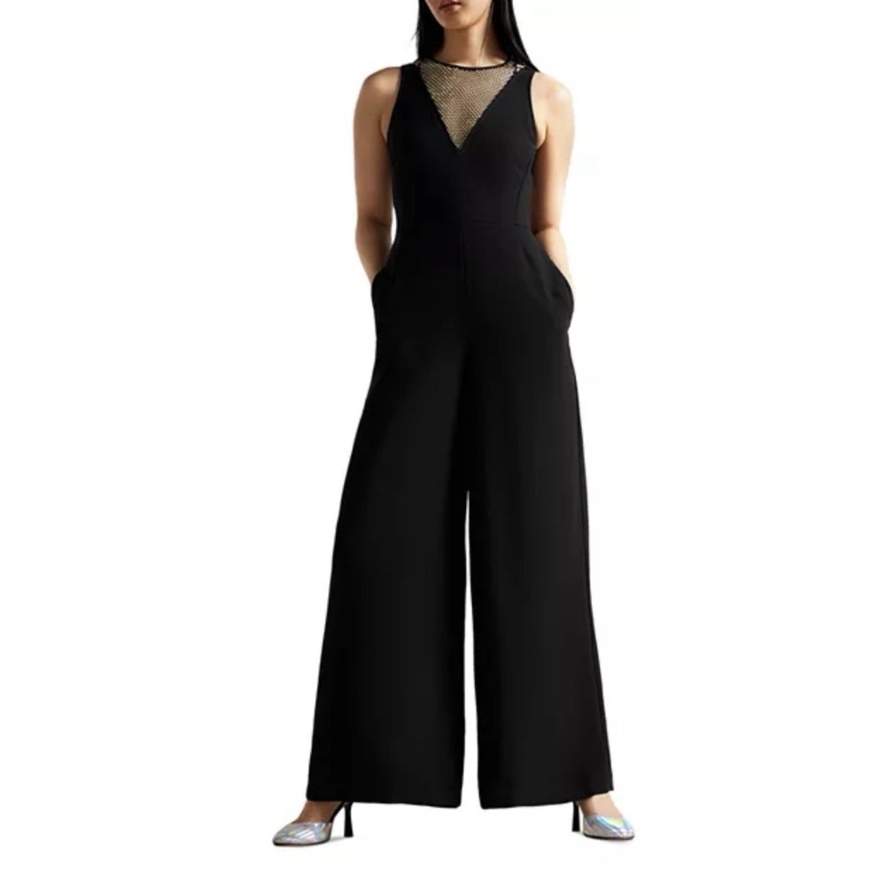 Ted Baker Janvier Embellished Wide Leg Jumpsuit Black Size 12/14 NEW